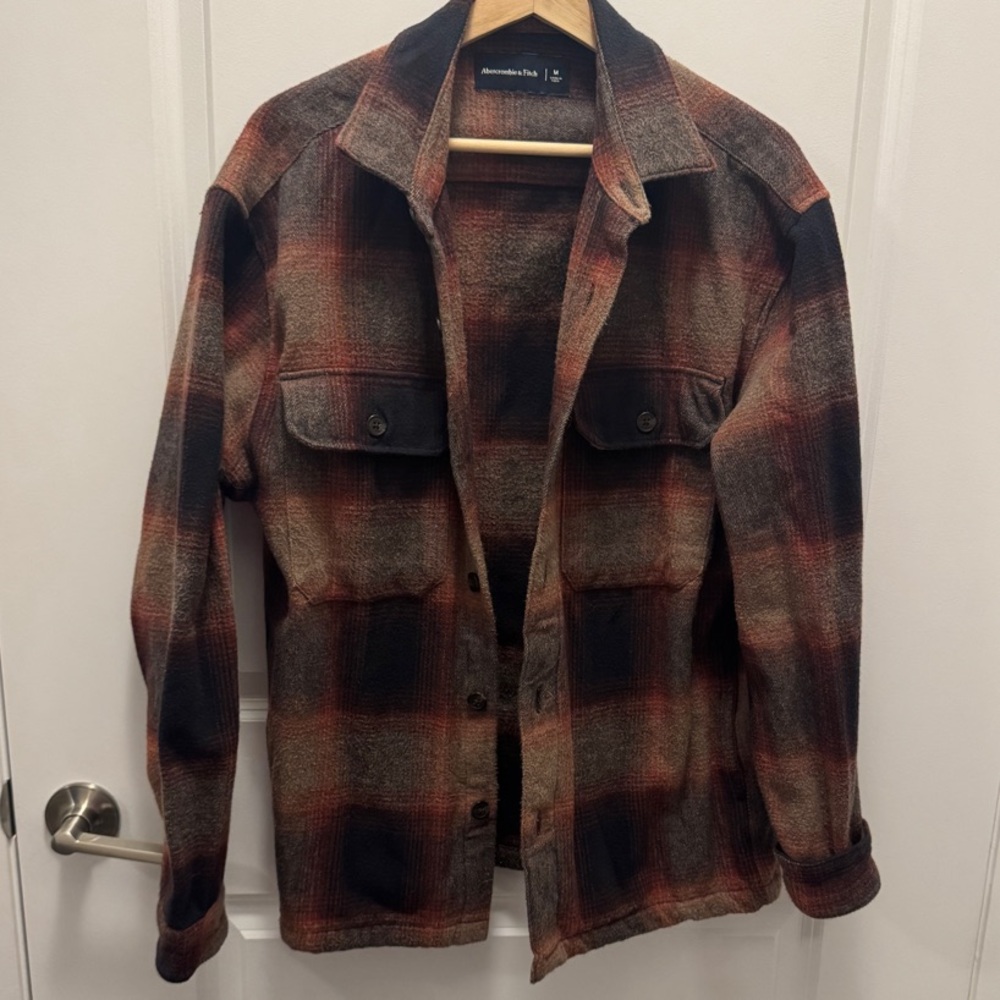Men’s Orange and Brown Plaid Shacket